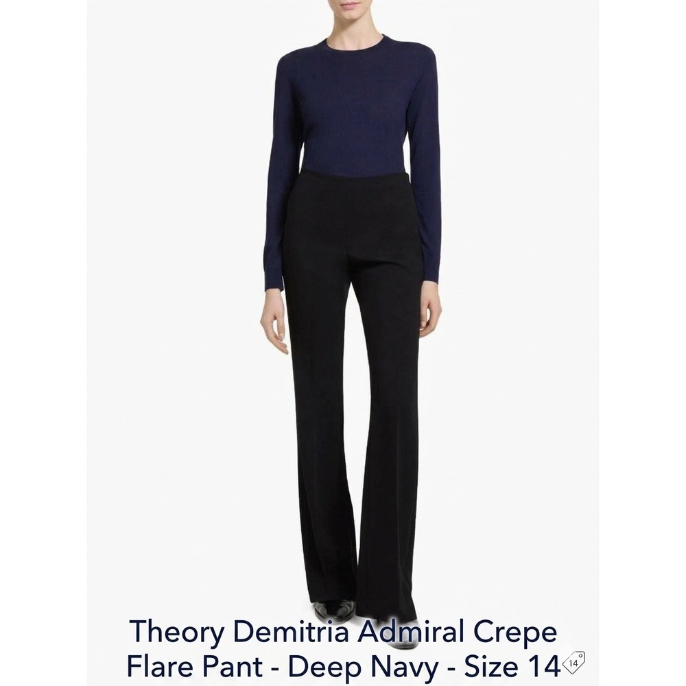 Theory Demitria Admiral Crepe Flare Pants Navy Blue 14 NWOT